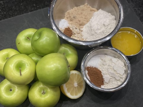 Mise en place for apple crisp