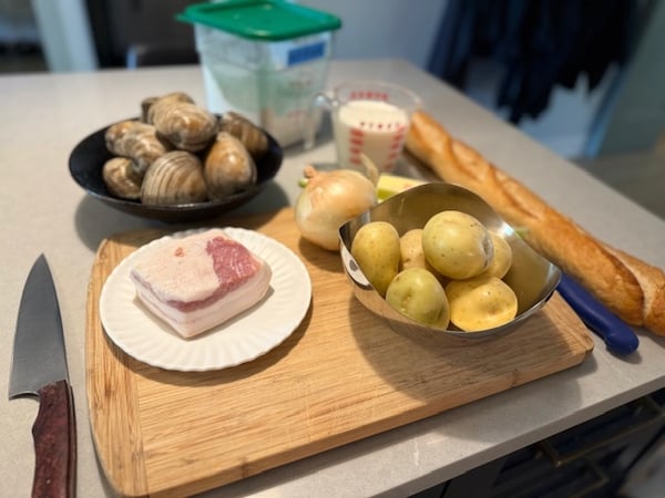 Cod dish mise en place