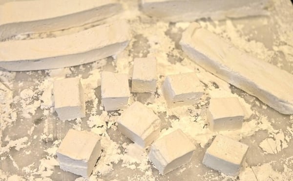 Partially cut marshmallows