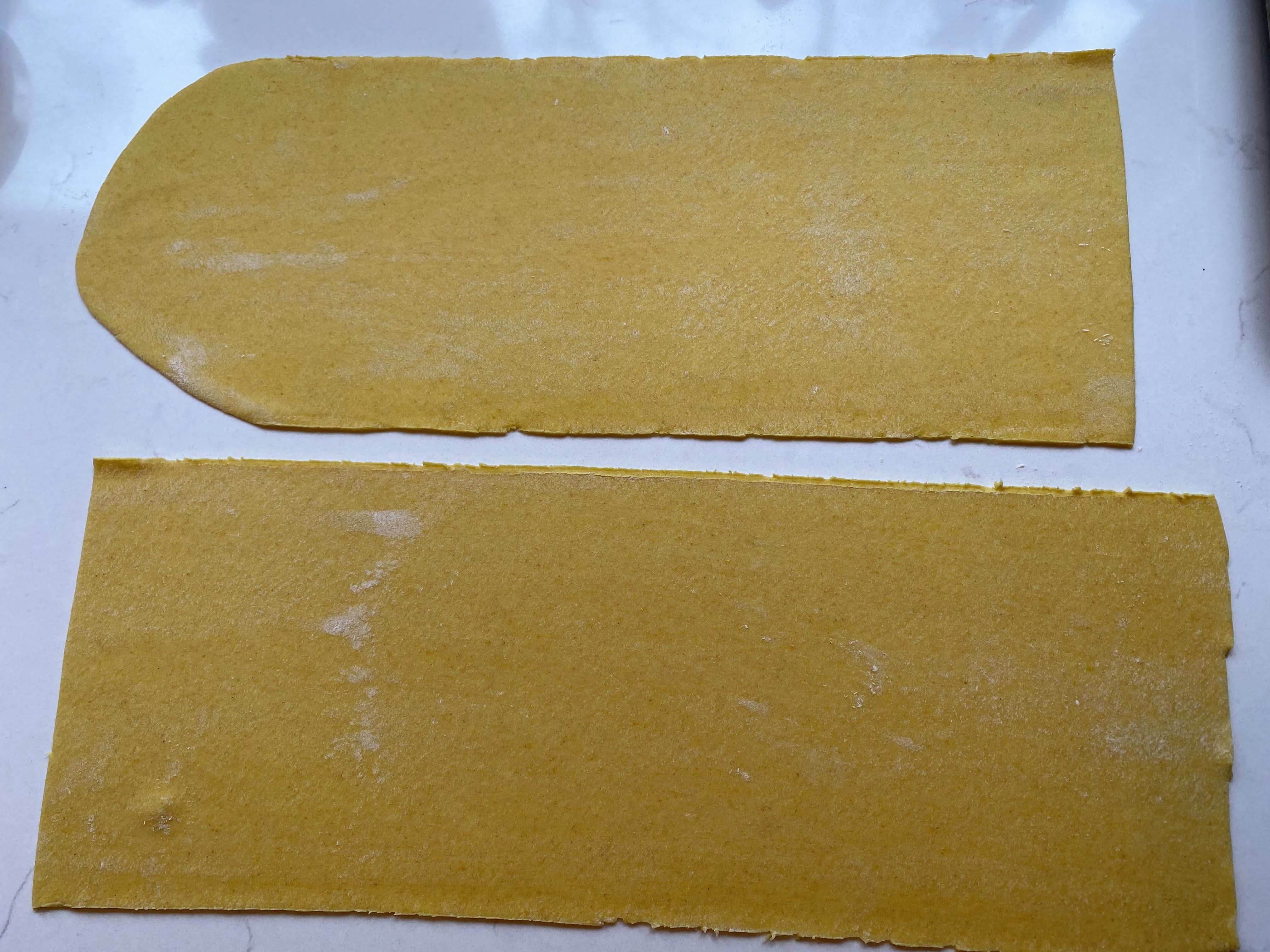 Pasta sheet halved