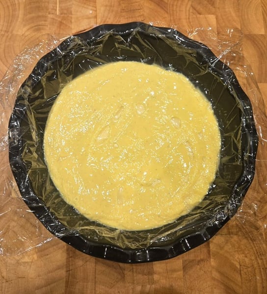 Pastry cream with plastic wrap
