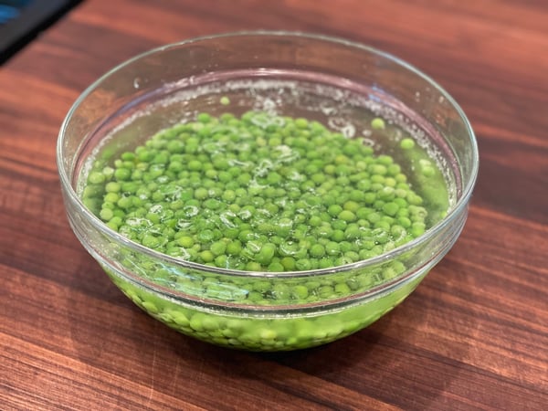 peas in ice bath