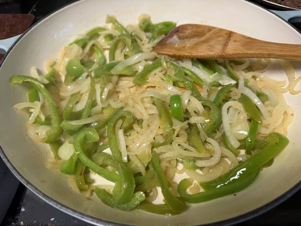 Caramelized peppers and onions