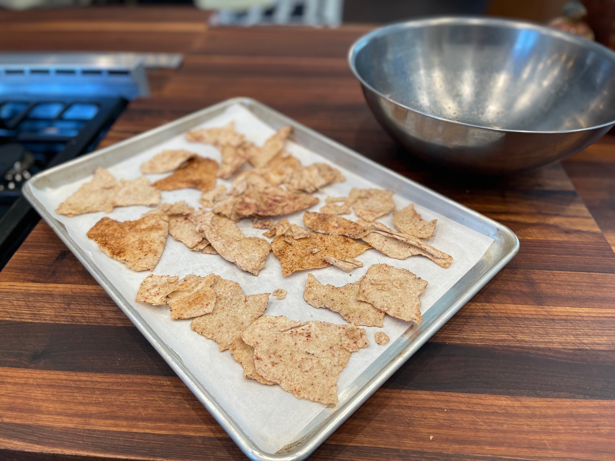 Pita on baking sheet