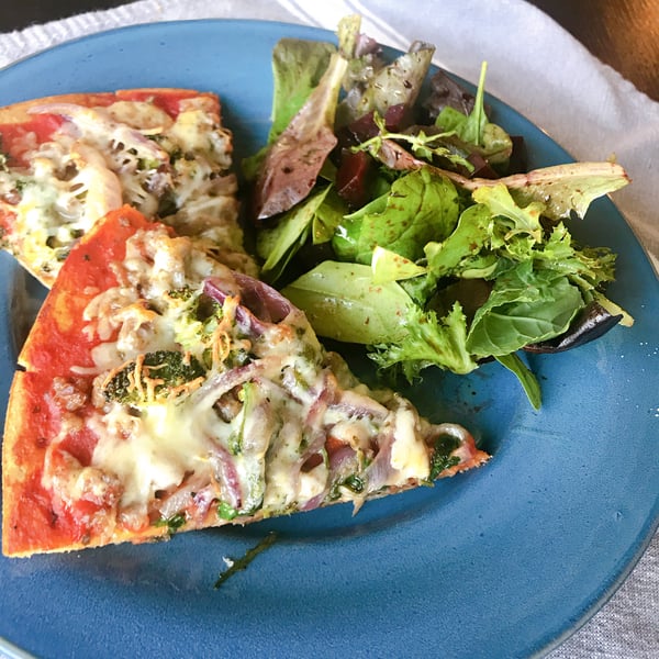 pizza slices salad