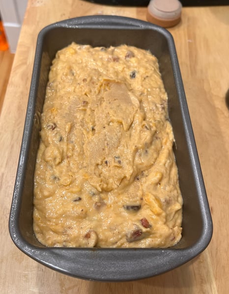 Plantain bread in loaf pan