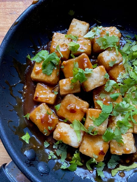 plated orange tofu