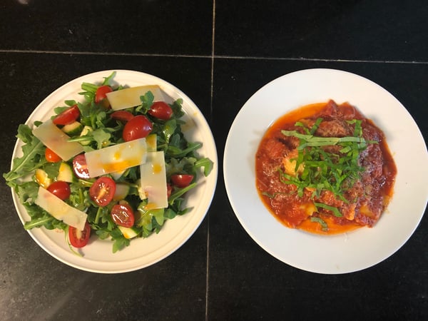plated pasta & salad