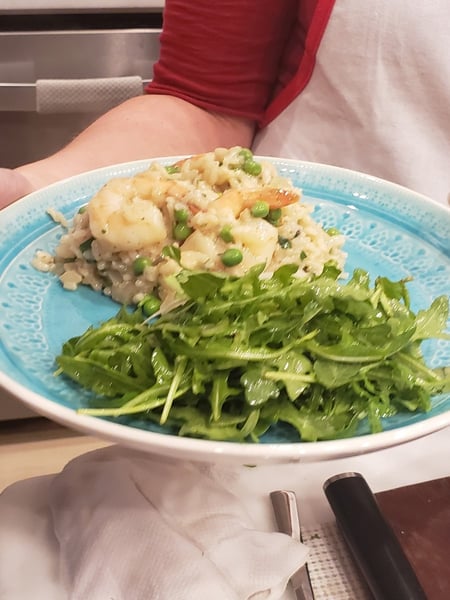 plated risotto and salad