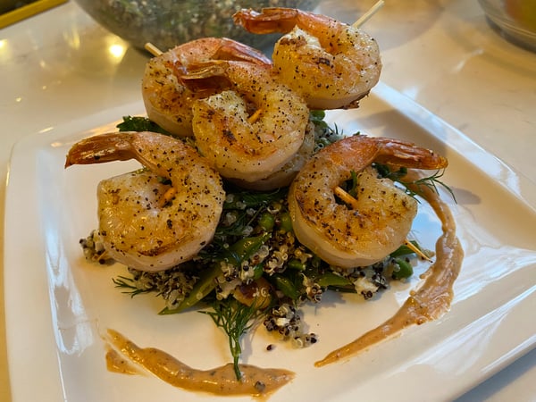 plated salad with shrimp