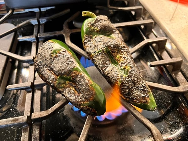 poblano peppers roasting