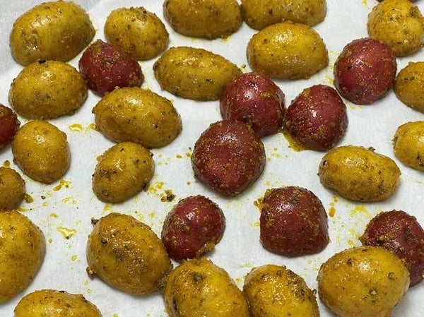 potatoes on baking sheet