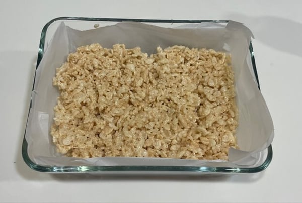 Puffed rice treats in pan