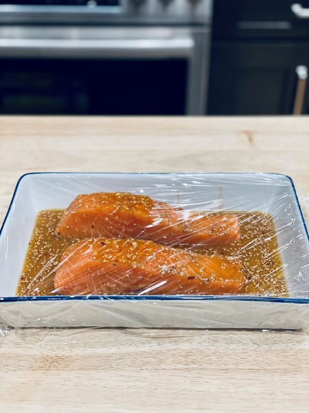 salmon with marinade ready for fridge