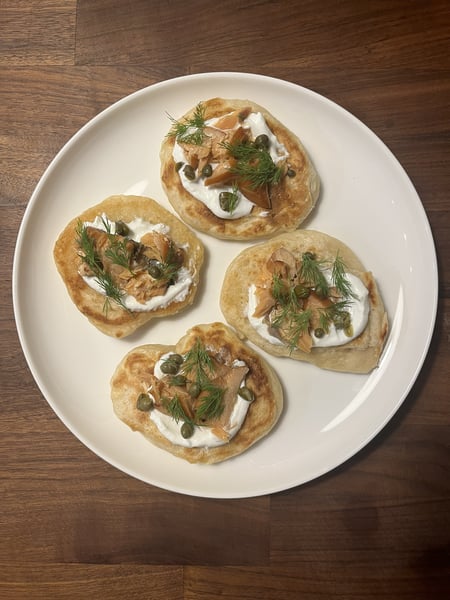 Smoked salmon pancakes