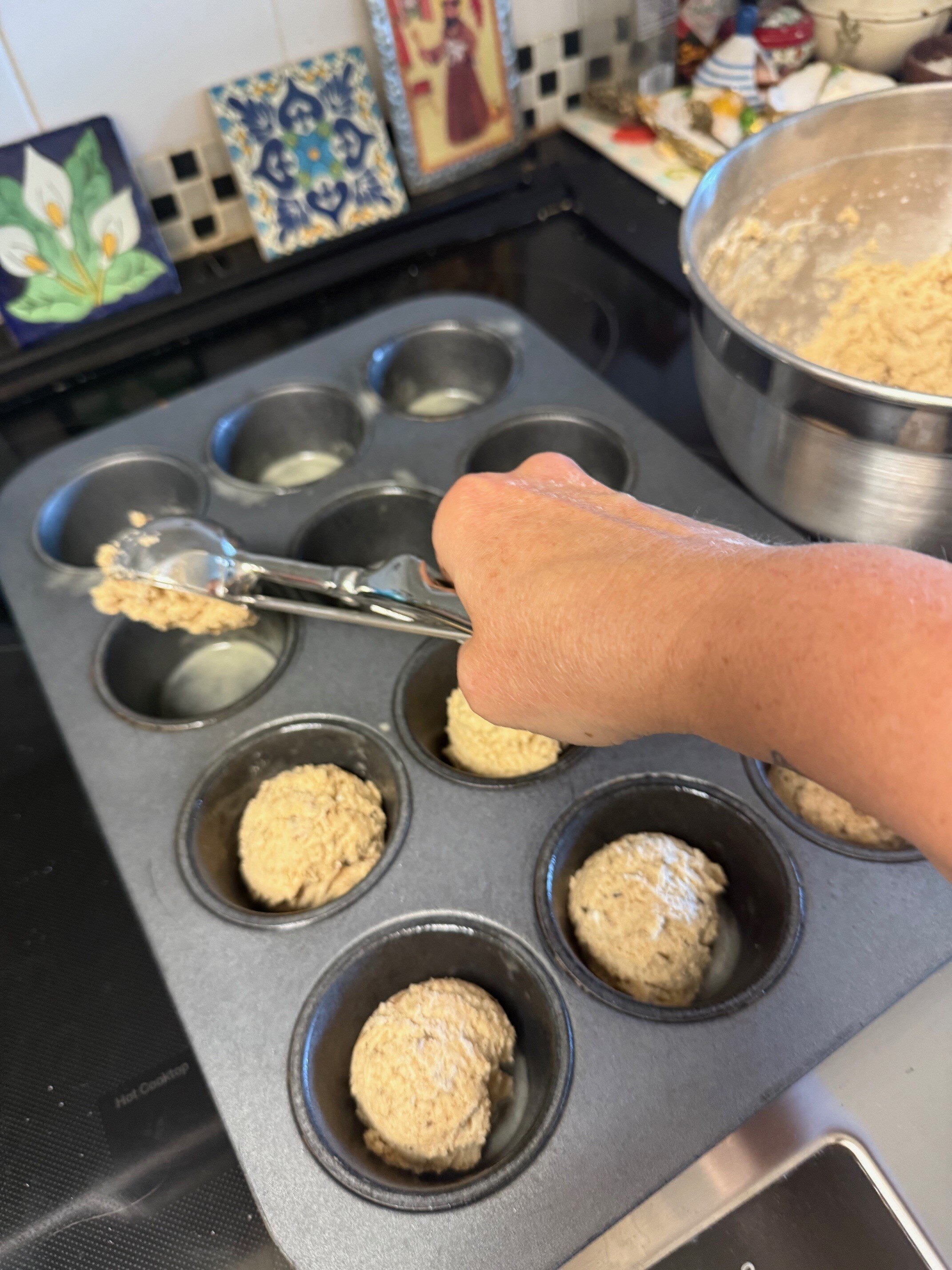 Scooping into muffin pan