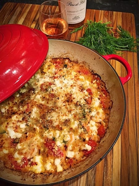 shrimp santorini le creuset