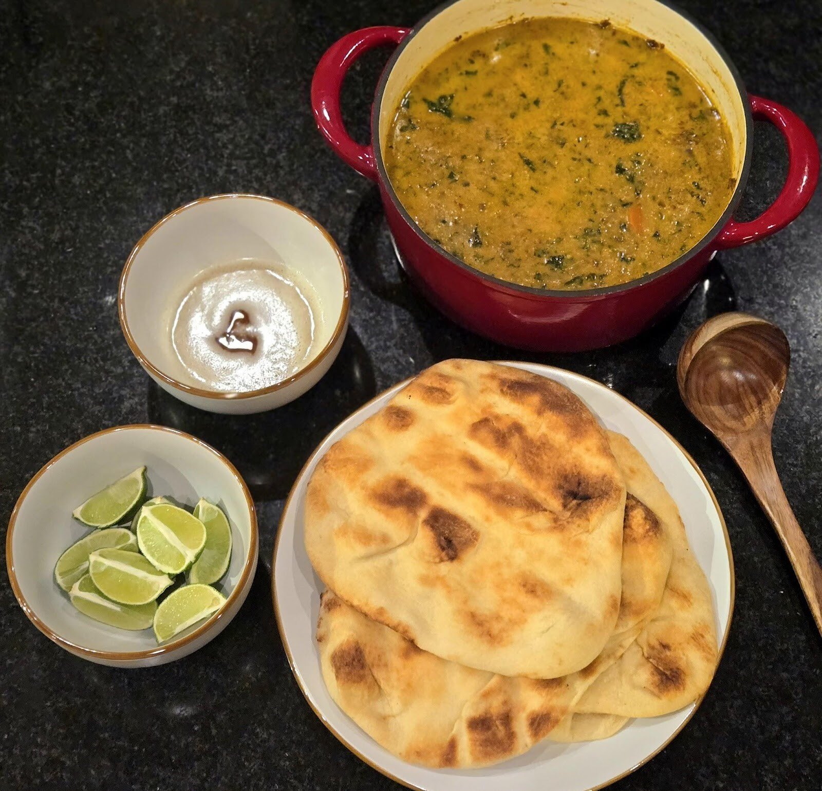 Soup with naan and ghee