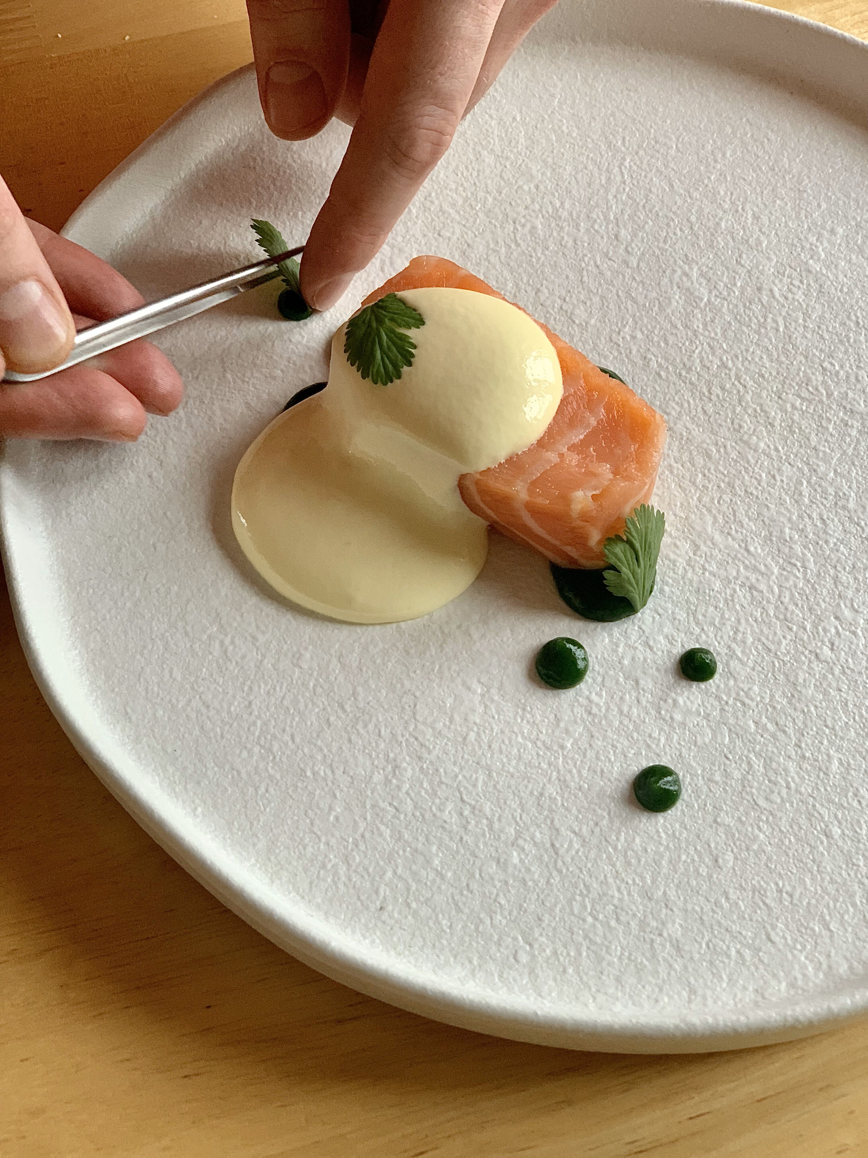 Sous vide salmon plating