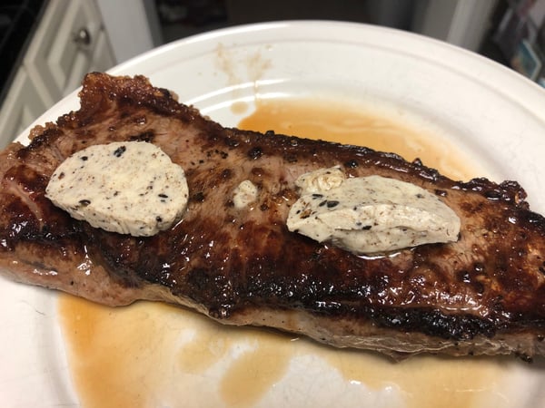 steak with black garlic
