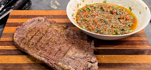 Steak with red chimichurri