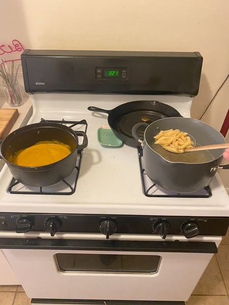 Cooked pasta to sauce