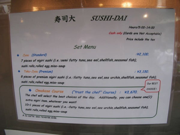 Sushi menu