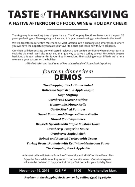 Taste of Thanksgiving menu