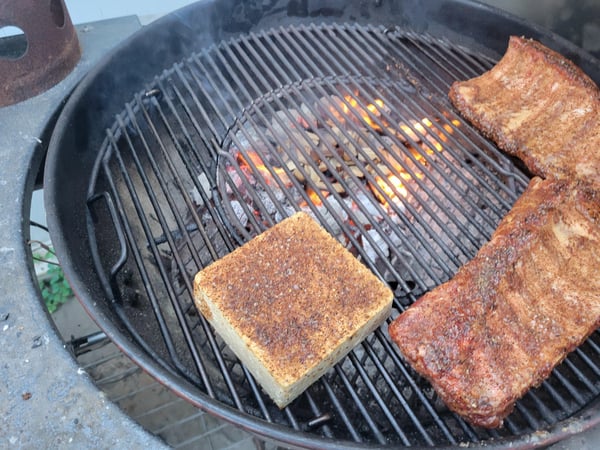 tofu and ribs on grill