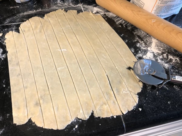 top strips of dough