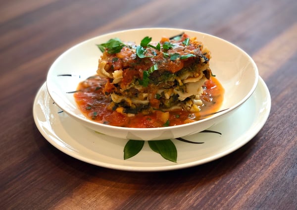 vegan lasagna with concasse style sauce