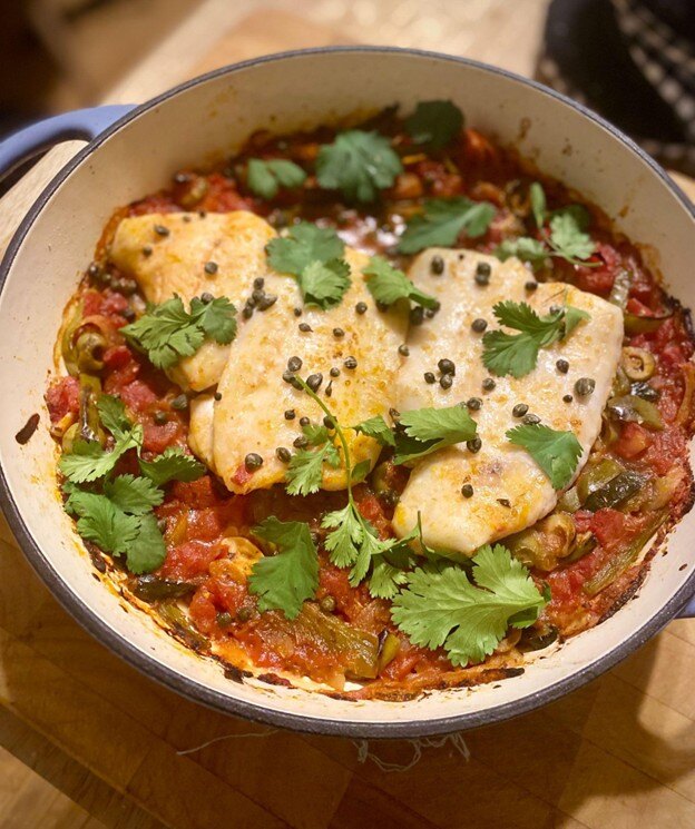 Fish Veracruz cooking
