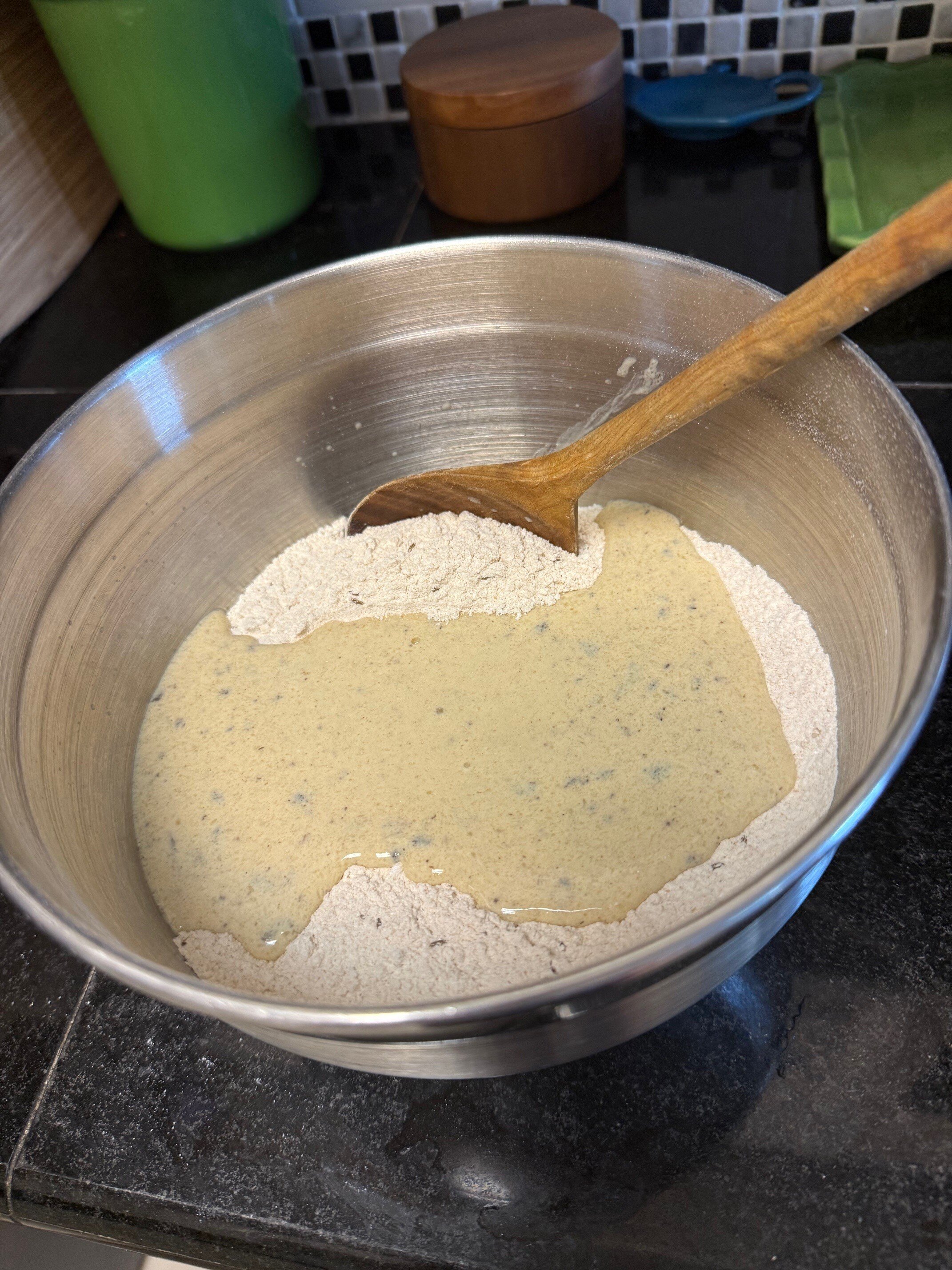 Wet into dry ingredients