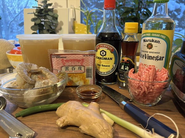 Wonton soup mise en place