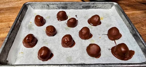 Chocolate balls on sheet tray