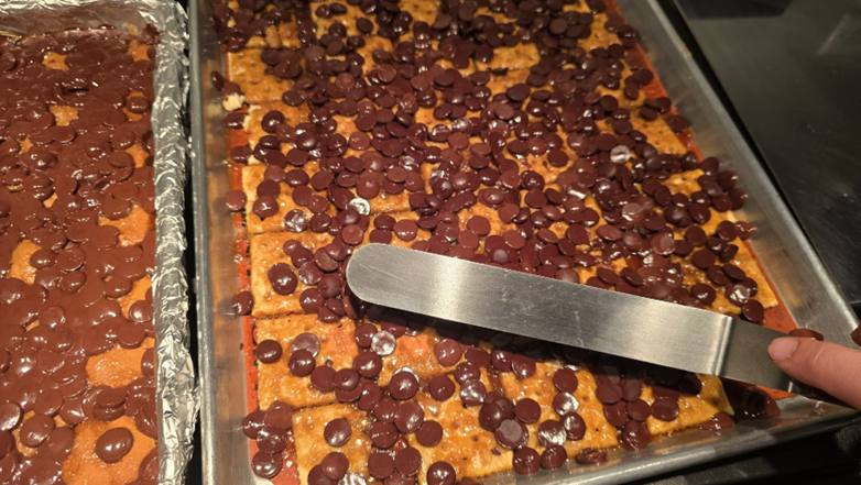 Chocolate on crackers