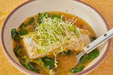 Miso-Poached Halibut with Spinach