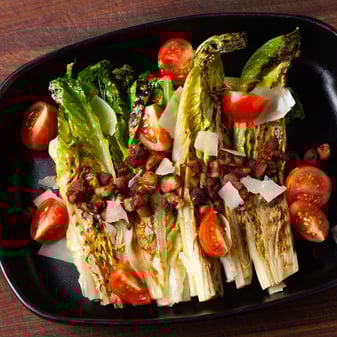 Grilled Romaine Salad with Crispy Pancetta and Parmesan