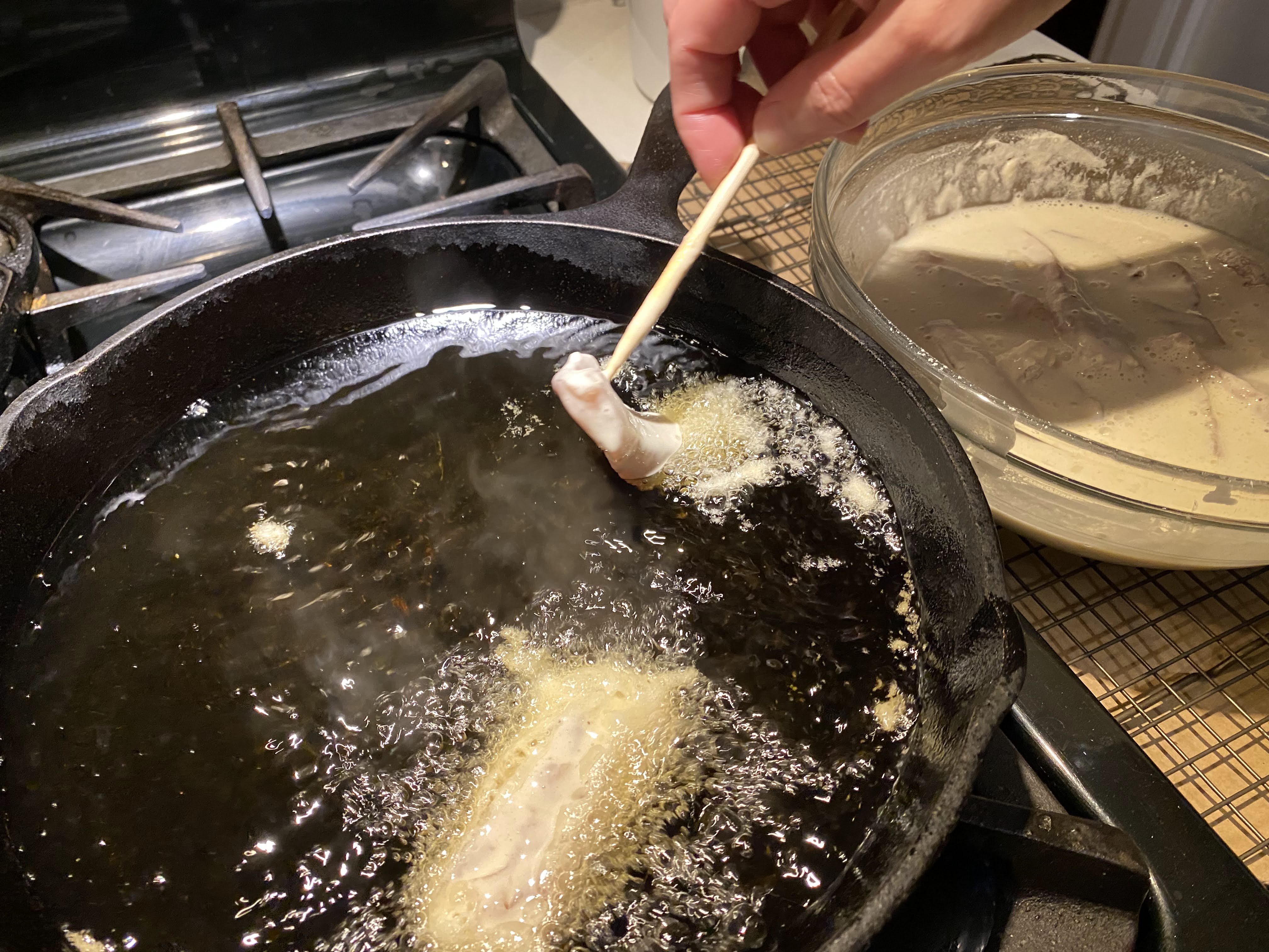 Using skewer for fish transfer