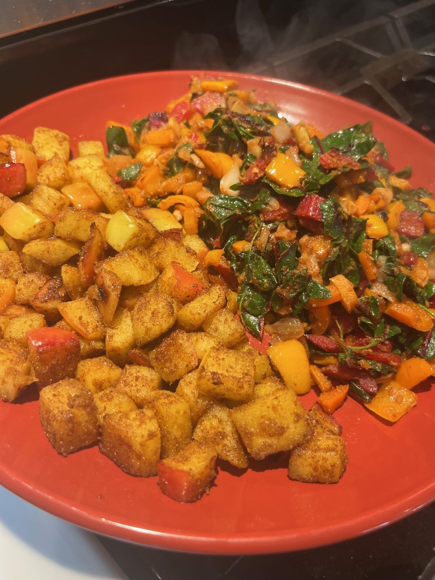 Cooked apples and veggies