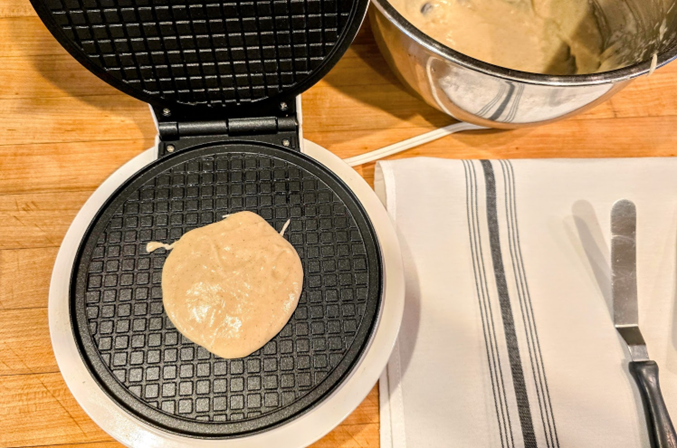 Batter in waffle iron