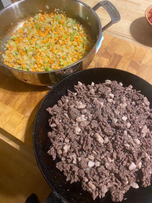 Cooked veggies and meat