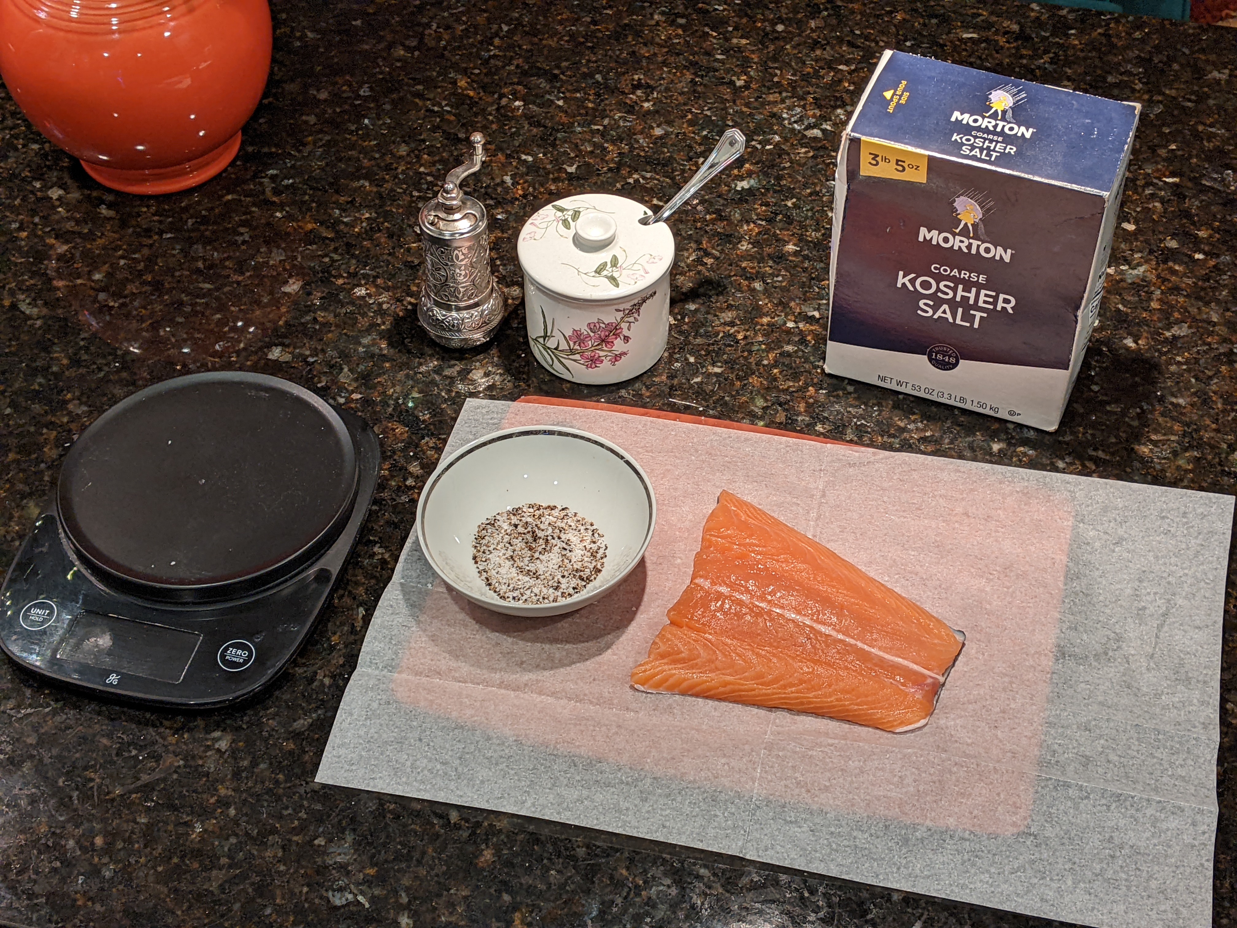 Curing salmon mise en place