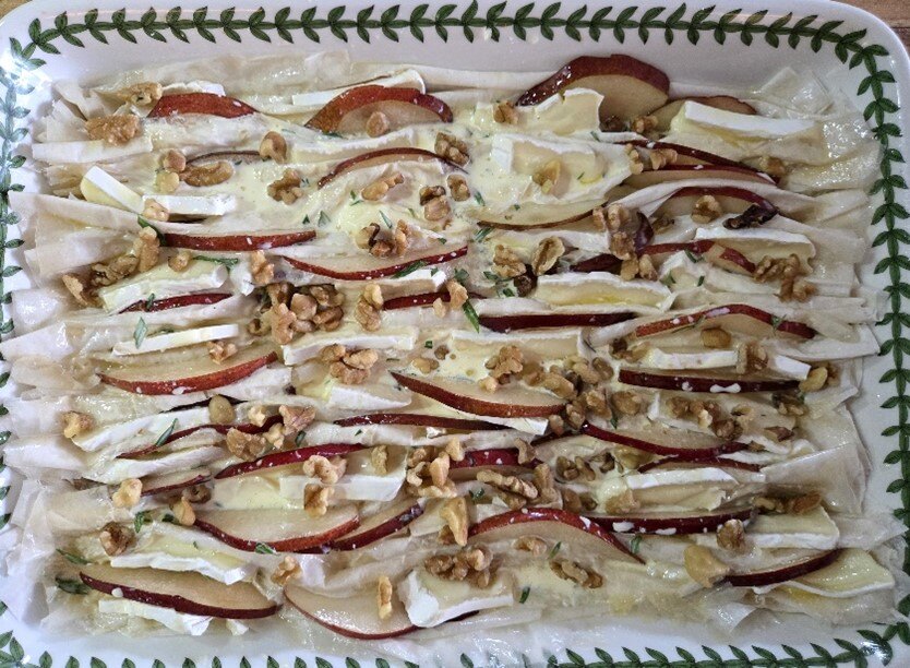 Adding custard and nuts