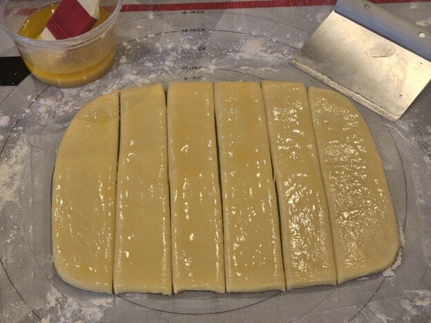 Dough in strips with glaze