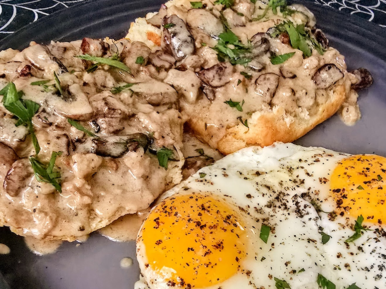 Biscuits and gravy with eggs