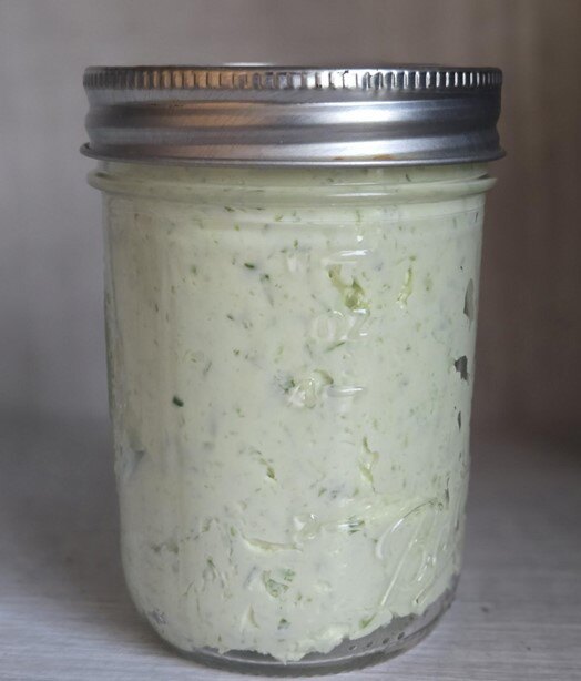 Garlic scape butter in jar
