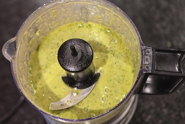 Garlic scape dressing in food processor