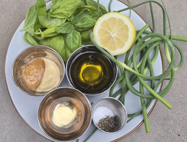 Garlic scape dressing ingredients