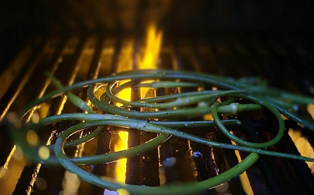 Garlic scapes on grill